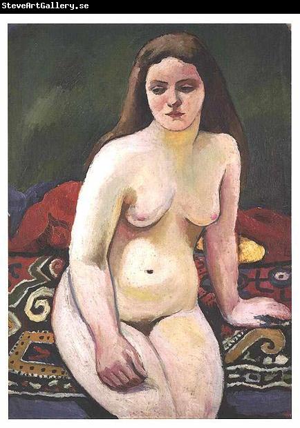 August Macke Female nude at a knited carpet